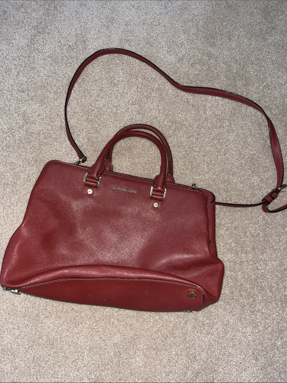 Michael Kors Burgundy Leather Satchel with Shoulder Strap